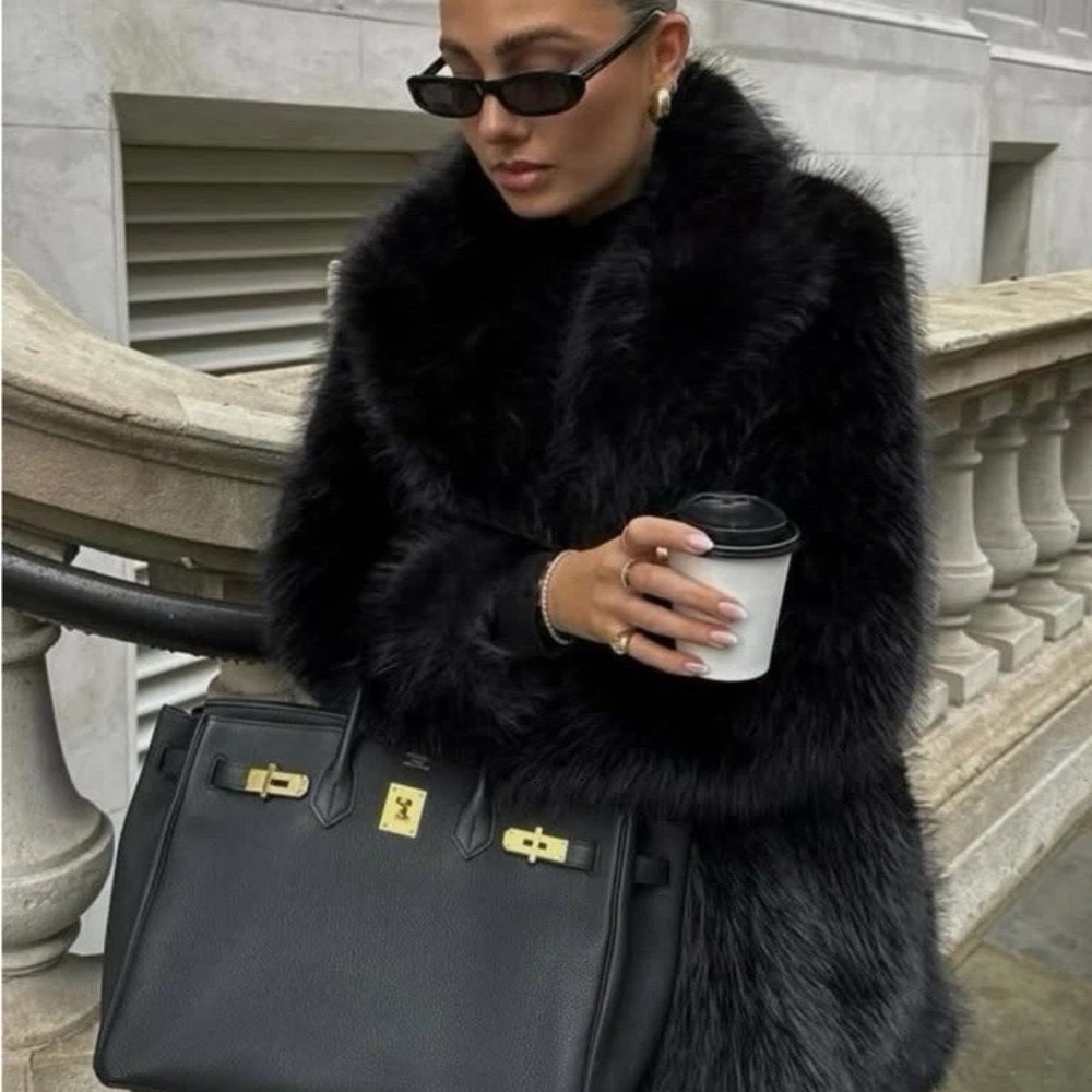 Zara FAUX FUR COAT WITH BELT